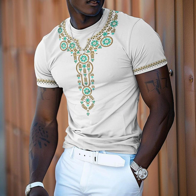 Men's Graphic Pattern Tribal T Shirt T shirt 3D Print Crew Neck Shirt Vacation Ethnic Casual Casual Daily Holiday Black White Blue Summer Spring Clothing Apparel S M L XL XXL XXXL 7