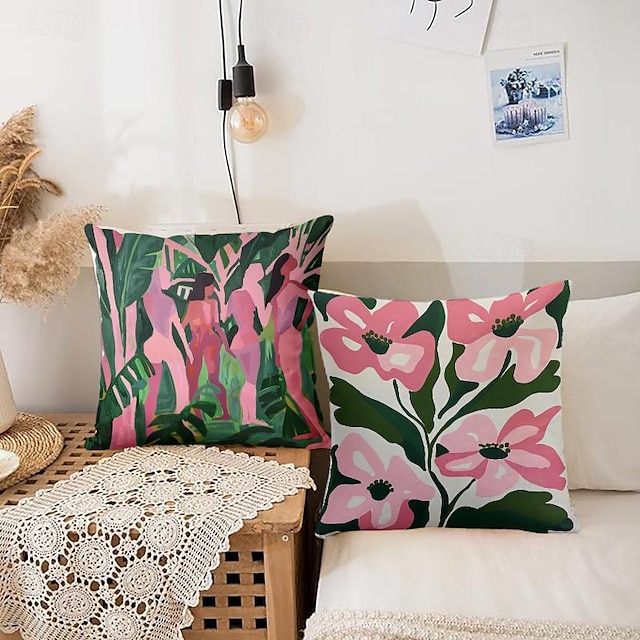 husă de pernă din catifea roz cu artă abstractă florală 16/18/20 inch