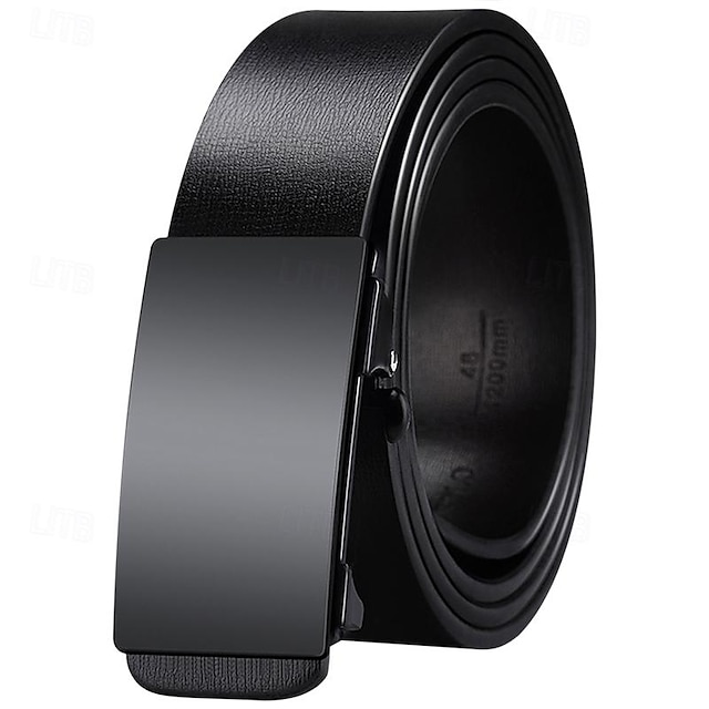  Automatic buckle belt men's leather two-layer cowhide toothless belt men's business casual men's middle-aged and young belt