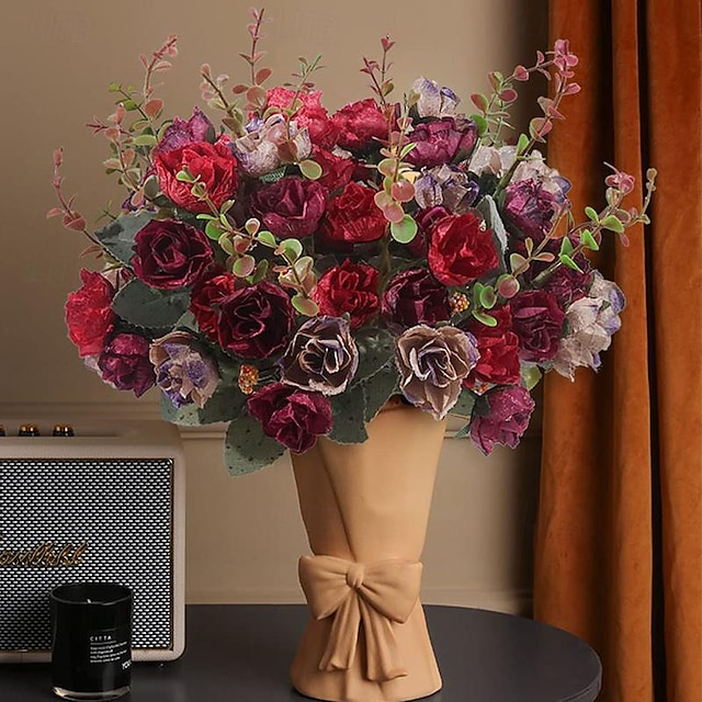  2 pacchetti di bouquet di rose di seta fiori artificiali mini rose per bouquet da sposa fai da te centrotavola addio al nubilato decorazioni per la casa
