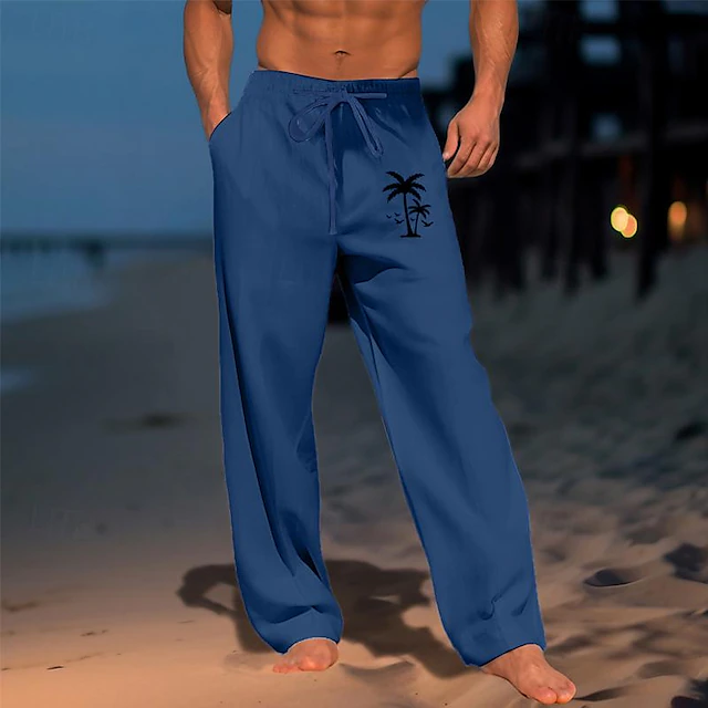 Men's Coconut Tree Graphic Prints Trousers Summer Pants Beach Pants Mid Waist Streetwear Hawaiian Designer Casual Daily Holiday Drawstring Elastic Waist 3D Print Spring & Summer Hot Stamping Black 8