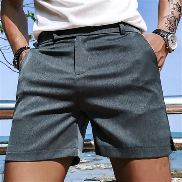  Men's Shorts Summer Shorts Work Shorts Button Pocket Plain Comfort Short Daily Holiday Fashion Casual Grey Micro-elastic