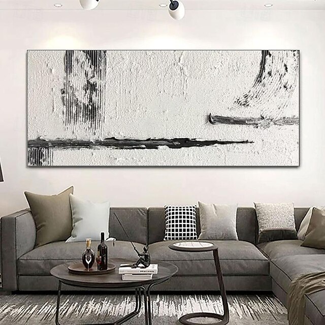  arte de pared horizontal blanco pintado a mano arte abstracto beige arte texturizado negro pintura en blanco y negro arte de lienzo minimalista arte de lienzo texturizado 3d decoración de pared