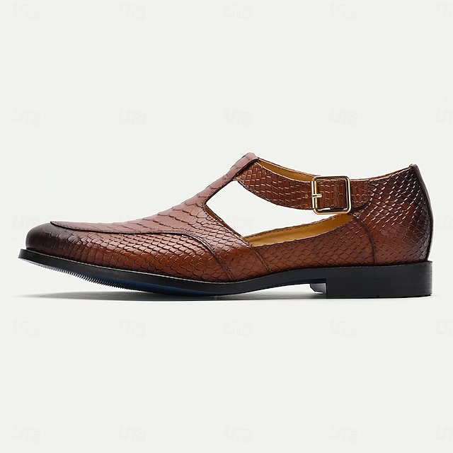  Men's Sandals Leather Shoes Fishermen sandals Leather Italian Full-Grain Cowhide Breathable Comfortable Slip Resistant Buckle Brown