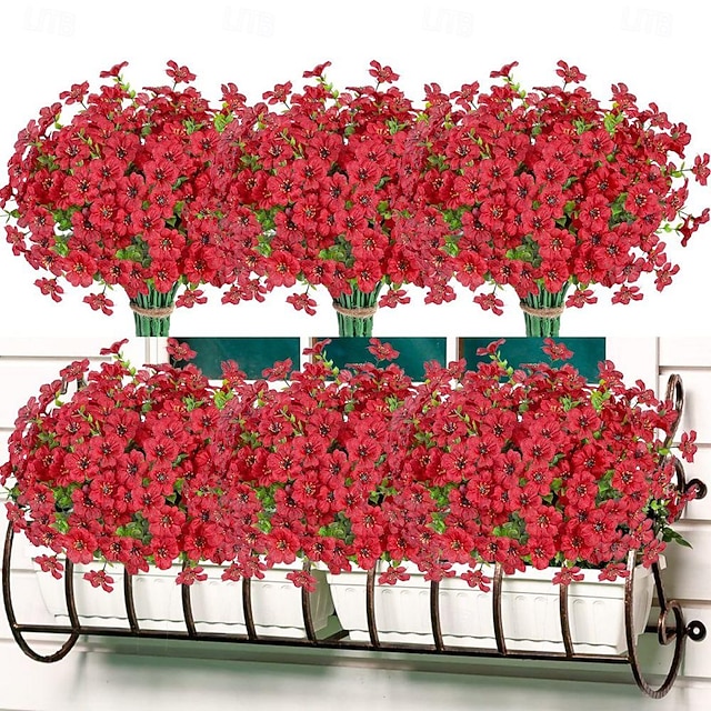  10 rami di fiori artificiali da esterno eucalipto a sette steli, viole viola, bouquet floreale realistico per centrotavola decorativi e composizioni floreali