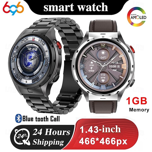  696 EX102U Smart Watch 1.43 inch Smartwatch Fitness Running Watch Bluetooth Pedometer Call Reminder Sleep Tracker Compatible with Android iOS Men Hands-Free Calls Message Reminder Custom Watch Face