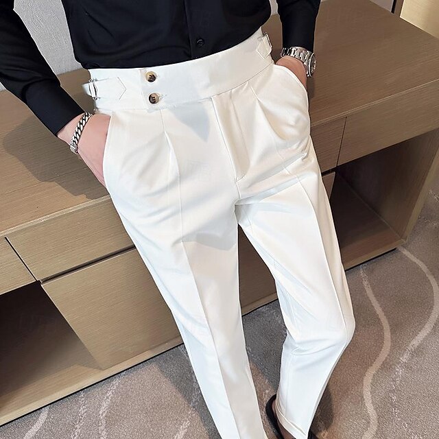 Men's Graduation Dress Pants Trousers Suit Pants Gurkha Pants Pocket Plain Comfort Breathable Outdoor Daily Going out Fashion Casual Black White4