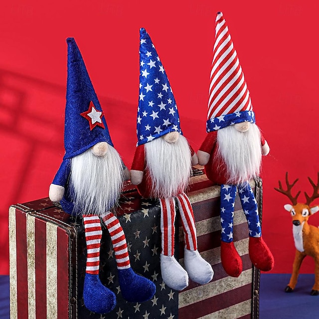  Poupées à jambe suspendue avec chapeau conique pour la fête de l'indépendance américaine - ornements créatifs de poupées âgées pour un affichage festif pour le jour commémoratif/le 4 juillet