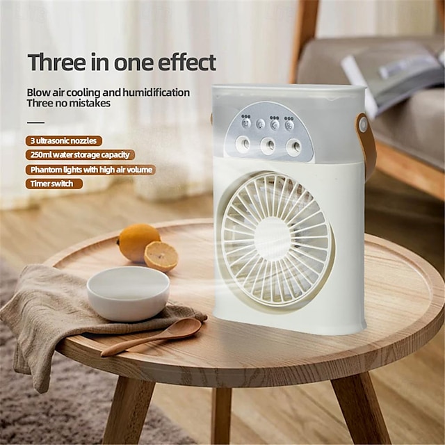  Solid Color Electric Fan Mini Air Conditioning and Refrigeration Spray USB Small Fan Rechargeable Humidifier Portable Student Dormitory Desktop