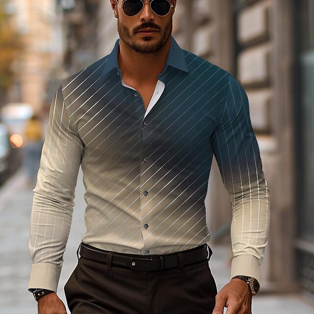 Men's Shirt Dress Shirt Button Up Shirt Geometric Vacation Daily Khaki Long Sleeve Turndown Spring & Summer Clothing Apparel Button Up4