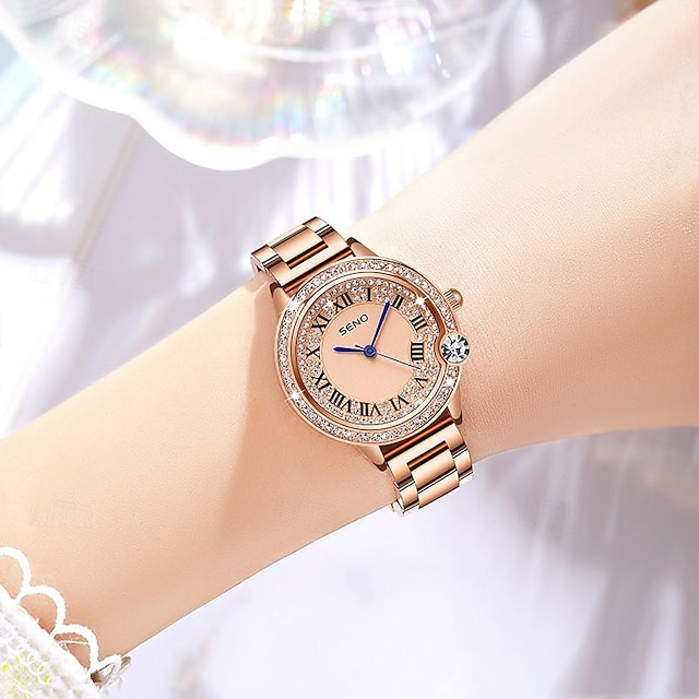  Новые брендовые женские часы Seno, кварцевые часы с цирконием и бриллиантами, легкие роскошные элегантные женские стальные водонепроницаемые наручные часы