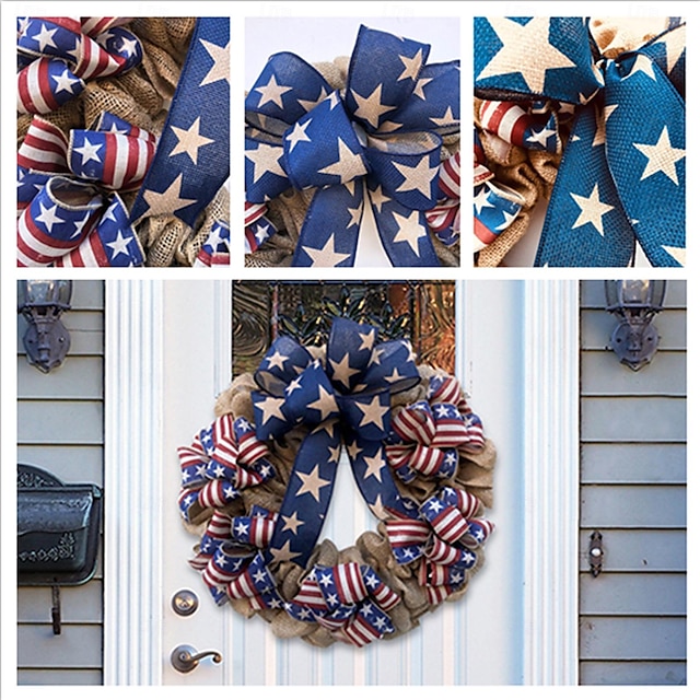  Amerikaanse onafhankelijkheidsdag krans 30cm deurhanger - stoffen decoratie voor thuis voor patriottische vieringen voor herdenkingsdag/vierde juli