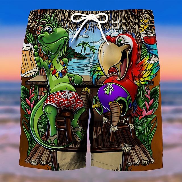  Herr Grafisk Träd Papegoja Badshorts Boardshorts Medium Midja Mode Streetwear Designer Ledigt Dagligen Helgdag Ficka Snörning Elastisk midja Designer Kläder