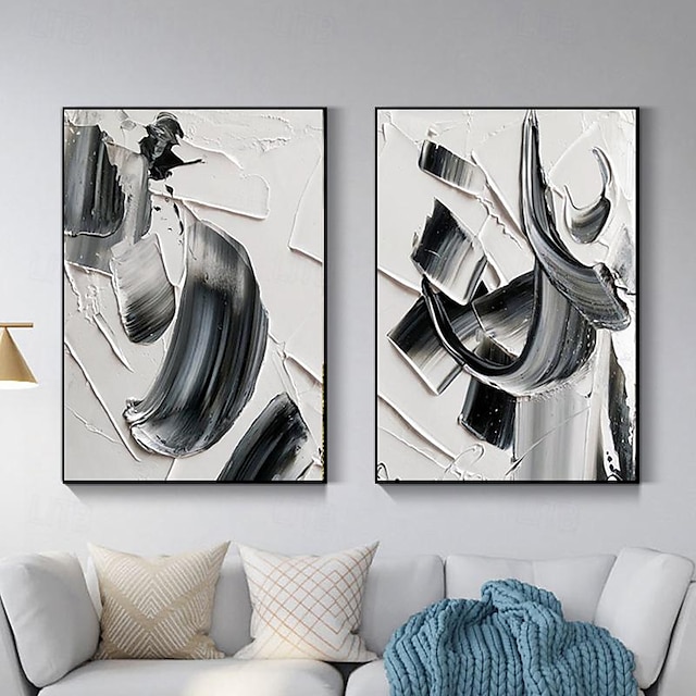  Paletmes abstract schilderij groot wit zwart 3D-textuur schilderij handgeschilderde acrylschilderijen minimalistische muurkunst voor woonkamer frame klaar om op te hangen