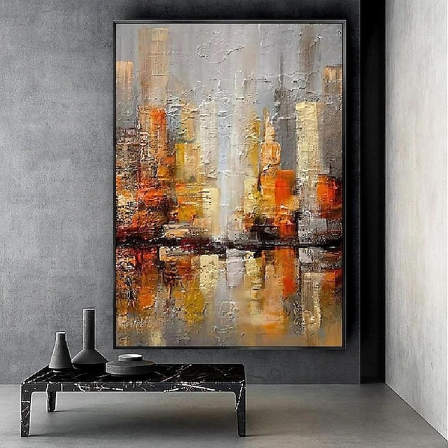  Ręcznie robiony obraz olejny na płótnie dekoracja ścienna nowoczesna abstrakcyjna architektura miejska do salonu wystrój domu walcowany bezramowy, nierozciągnięty obraz