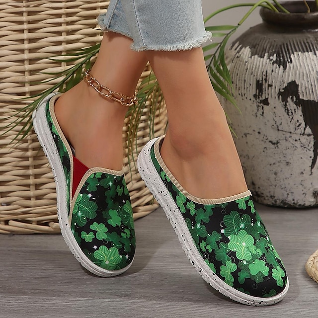  Pentru femei Adidași Slip-On-uri Pantofi de confort Birou Zilnic Flori Apartamente de nuntă Broderie Toc Drept Vârf rotund Elegant Confortabili Plimbare Pânză Loafer Galben Rosu Verde