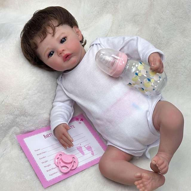  18 inch Reborn Doll Baby & Toddler Toy Reborn Toddler Doll Doll Reborn Baby Doll Baby Reborn Baby Doll Newborn lifelike Gift Hand Made Non Toxic 3/4 Silicone Limbs and Cotton Filled Body with Clothes