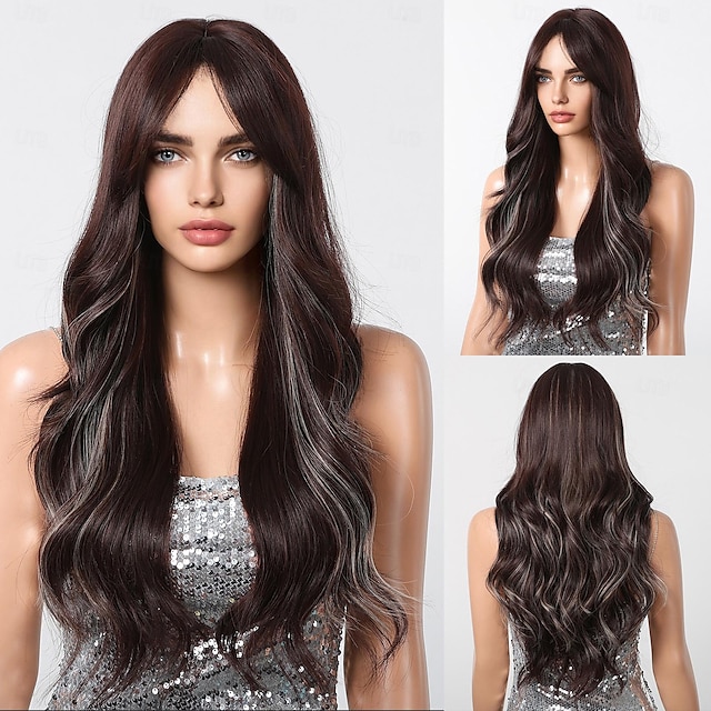  Synthetic Wig Uniforms Career Costumes Princess Curly Wavy Middle Part Layered Haircut Machine Made Wig 26 inch Dark Brown Synthetic Hair Women's Cosplay Party Fashion Dark Brown
