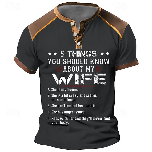 Men's T-Shirt Funny My Wife Graphic Short Sleeve '5 Things You Should Know' About My Crazy Queen with Anger Issues Husband Gift4