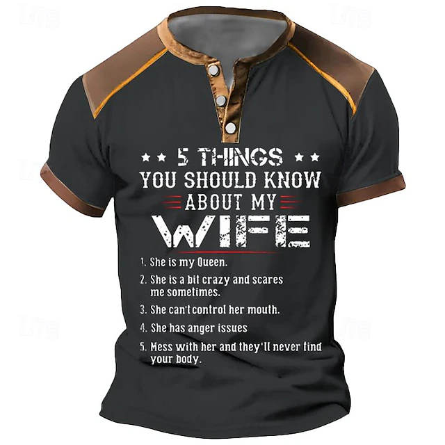 Men's T-Shirt Funny My Wife Graphic Short Sleeve '5 Things You Should Know' About My Crazy Queen with Anger Issues Husband Gift4