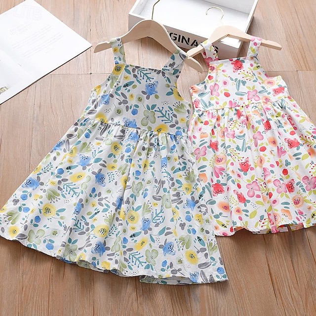  Kids Girls' Dress Floral Sleeveless Party Casual Fashion Adorable Daily Cotton Summer Spring 2-12 Years Multicolor