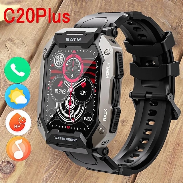  C20plus Smartwatches für Männer IP68 wasserdichte Herzfrequenz-Blutsauerstoff-Monitor-Smartwatch 410mAh Sportuhren