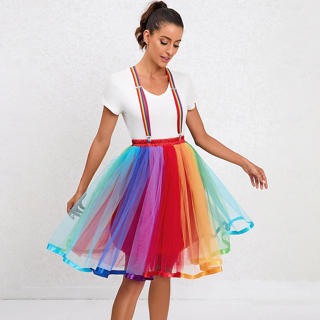 Rainbow Halloween Skirt Tutu Under Skirt LGBT LGBTQ Carnival Costume Gay Lesbian Adults' Women's Carnival Masquerade Pride Parade Pride Month Easy Halloween Costumes Dress Up 7