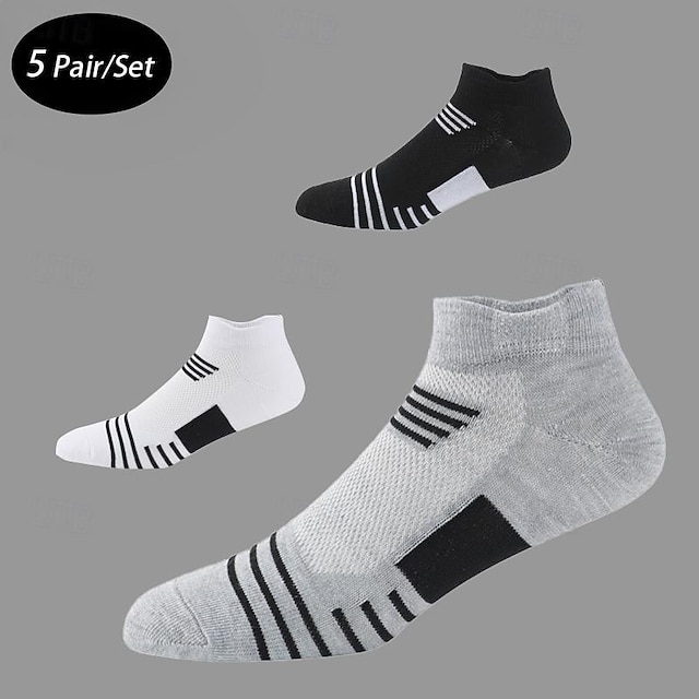 Men's 5 Pack Multi Packs Socks Ankle Socks Low Cut Socks Black White Color Stripes Sports & Outdoor Daily Vacation Basic Thin Summer Spring Fashion Casual