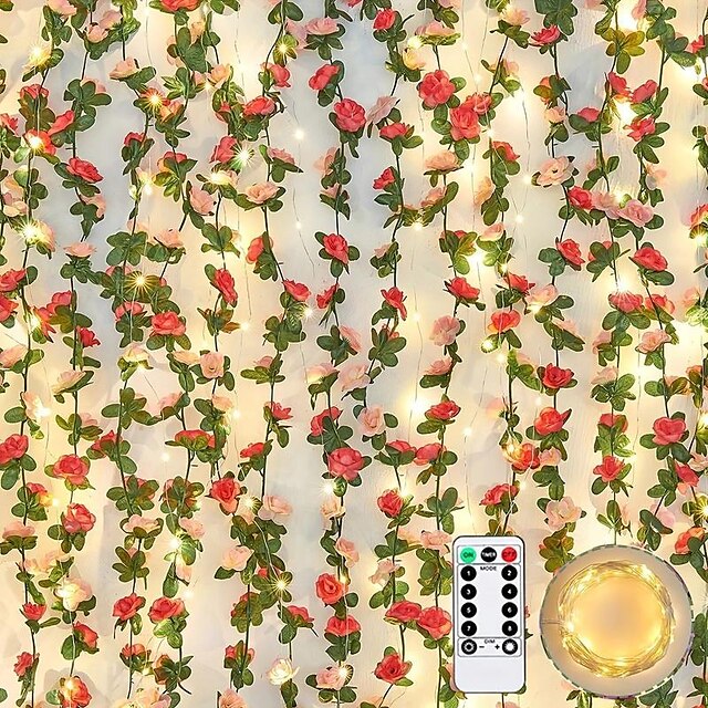  kunstige roseblomster bunter lysstreng 8 moduser fjernkontroll, 9,84 fot 30 led batteridrevne blomsterstrenglys til bryllup jul valentinsdag fest festival innendørs utendørs dekorasjon