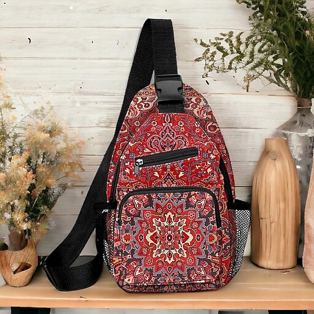  Women's Crossbody Bag Shoulder Bag Chest Bag Polyester Outdoor Daily Holiday Zipper Print Large Capacity Lightweight Multi Carry National Totem Yellow Red Blue