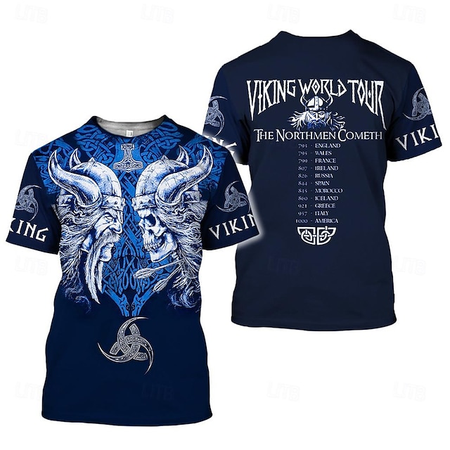  Viking Tattoo T-shirt Print Graphic T-shirt For Men's Adults' 3D Print Casual Daily