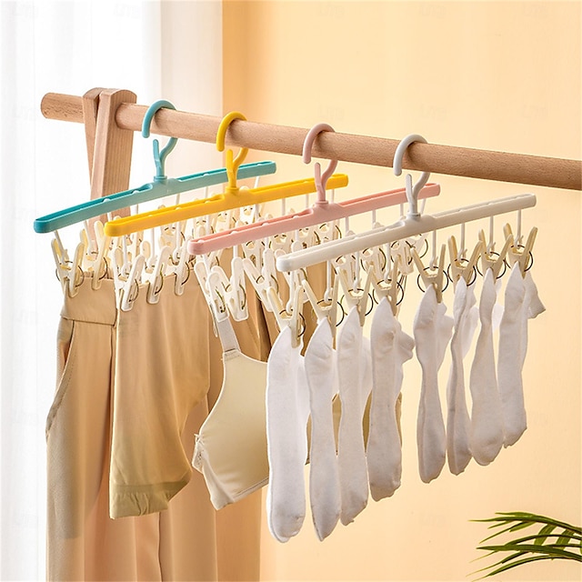  3pcs Rotating Clothes Drying Rack with 8 Clips, Non-Slip, Traceless Socks Hanger for Students' Dormitories, Household Clothes, Underwear, Socks, Ties, Ideal for Wardrobe, Bathroom, Home Organization