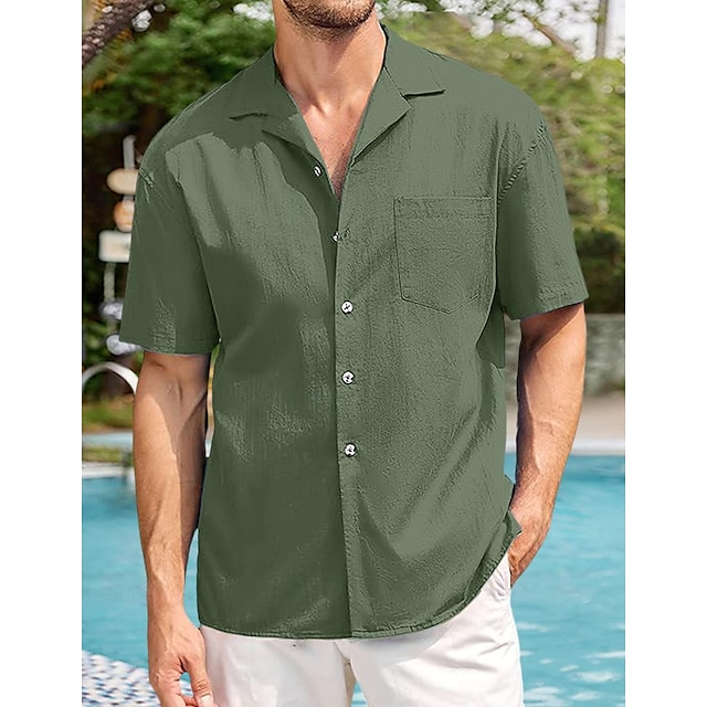  Men's Shirt Linen Shirt Summer Shirt Beach Shirt Cuban Collar Shirt White Pink Blue Short Sleeve Plain Camp Collar Summer Spring Casual Daily Clothing Apparel