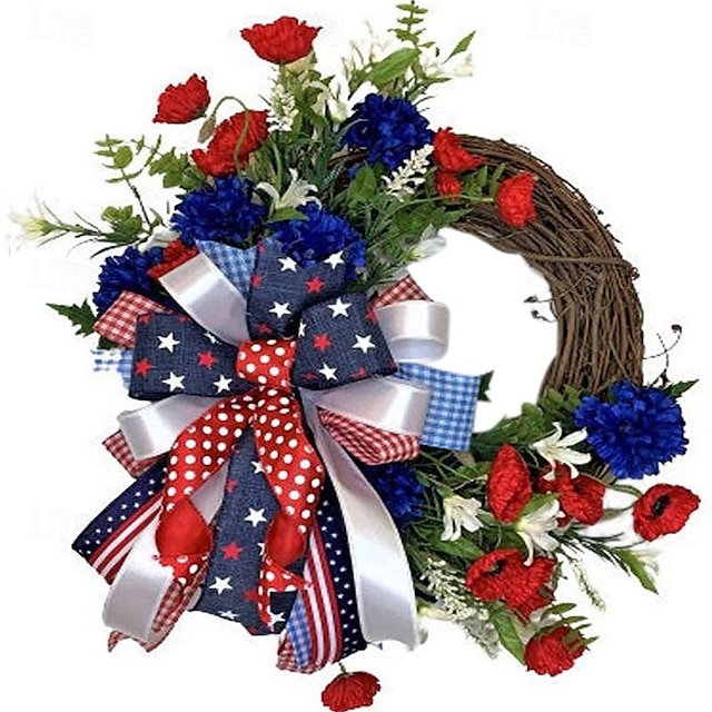 4 de julio corona de puerta de entrada decoración de corona del día de la independencia americana