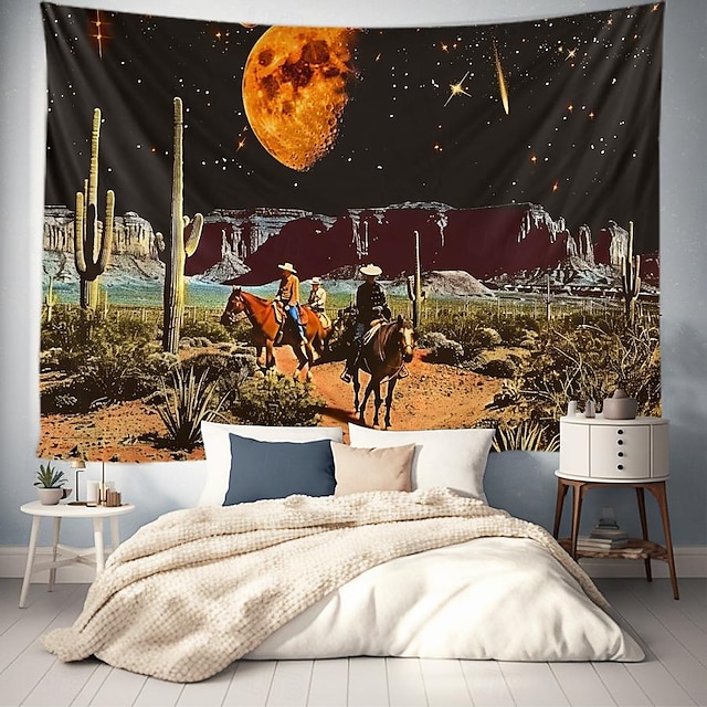  Homem vaca ocidental deserto pendurado tapeçaria arte da parede grande tapeçaria mural decoração fotografia pano de fundo cobertor cortina casa quarto sala de estar decoração