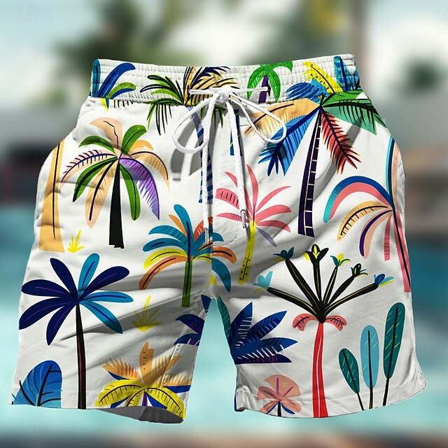  Bărbați Copac de cocos Plin de Culoare Flori Pantaloni Scurți de Înot Pantaloni Scurti Chiloți Înot Talie medie Hawaiană Casual Concediu Plajă Cordon cu căptușeală din plasă Talie elastică Designer