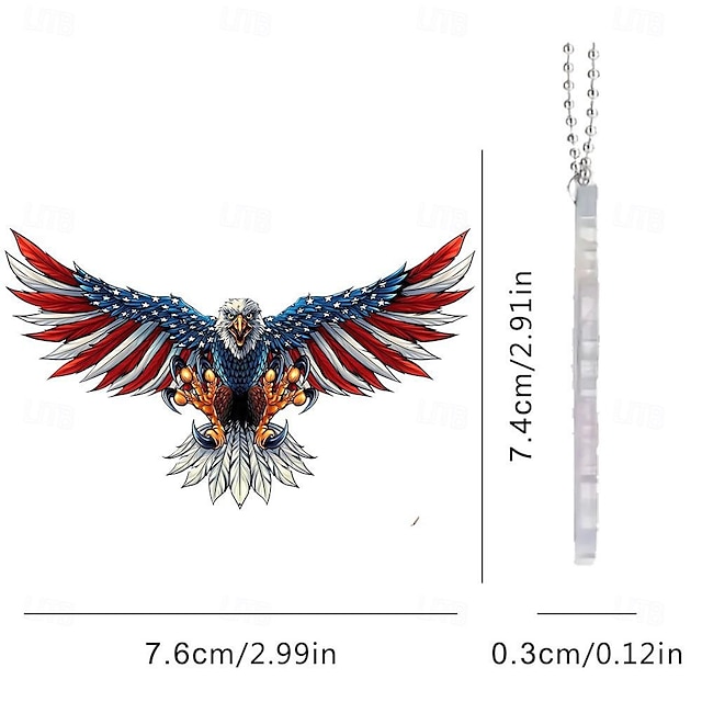  Acrylic 2D Car Hanging Ornament - American Flag Eagle Design for Rearview Mirror Interior Decoration - Unique Keychain Pendant Decor for Your Car
