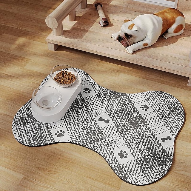  Alfombrilla para cama para mascotas de barro de diatomeas resistente al agua para perros extra pequeños a pequeños, forma rectangular con patrón de huellas, duradera y resistente a desgarros,