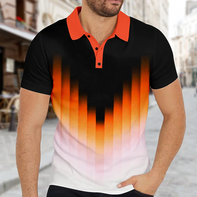 Men's Polo Shirts Golf Shirt Short Sleeve Polo Shirts Collared Shirts Casual Vacation Wear Formal Wear Festival Wear Buttons 3D Print Summer Spring Black / Orange Blue Mint Green 8