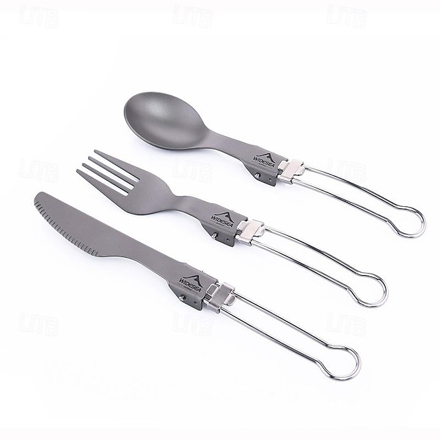  Titanium Flatware Knife Fork Spoon Set Lightweight Ti Camping Utility Cutlery Set with Carrying Bag for Traveling Picnic Hiking