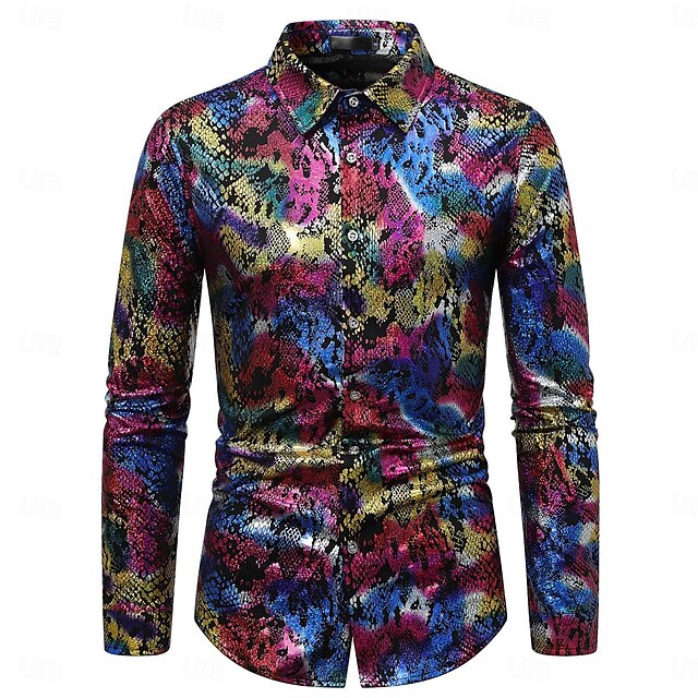  disco 1980erne Skinnende Metallisk Bluse / Skjorte Maskerade Disk Herre Halloween Karneval Maskerade Ytelse Fest Stadie Voksne Trøye Vår sommer