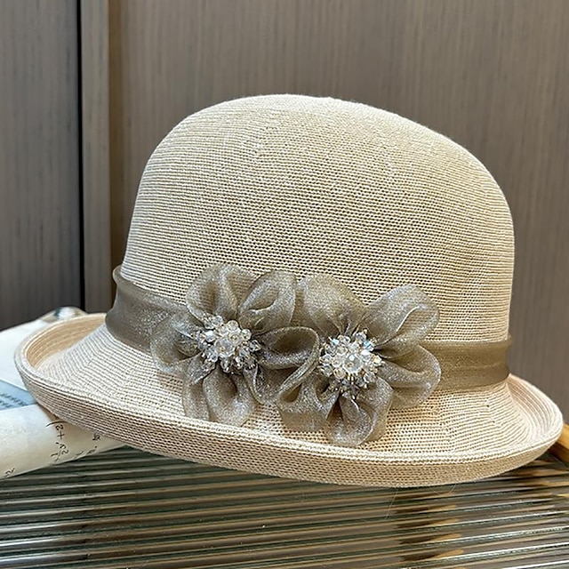  Fascinators Hats Headwear Acrylic / Cotton Straw Bowler / Cloche Hat Bucket Hat Straw Hat Casual Holiday Elegant Vintage With Rhinestone Feather Headpiece Headwear