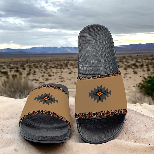  Bărbați Papuci & Flip-flops Papuci Pantofi de imprimare Boemia Epocă Casual Vacanță PVC Impermeabil Comfortabil Anti-Alunecare Maro Deschis Albastru Vară