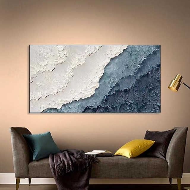  handgeschilderde 3D aardetint schilderij handgemaakte minimalistische oceaan schilderij op canvas getextureerde muur kunst zee golf schilderij wabi-sabi kunst muur kunst schilderij morden kunst voor