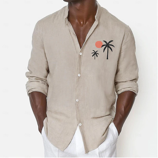 Men's Shirt Beach Shirt Coconut Tree Outdoor Vacation Khaki Stand Collar Summer Spring Clothing Apparel Print4