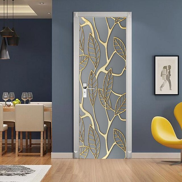 Gray Gold Leaf Peel and Stick Door Wallpaper Self-Adhesive Door Decal ...