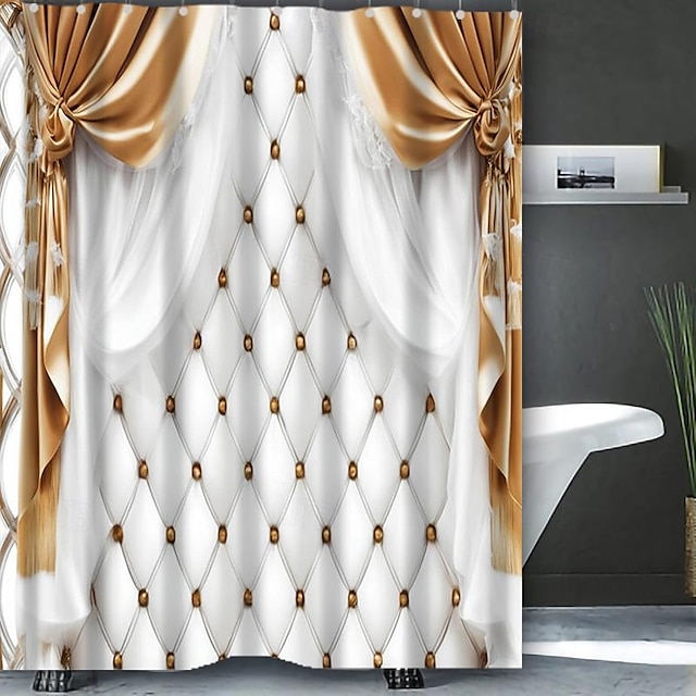  Shower Curtain with Hooks Palace Style for Bathroom Barn Door Bathroom Decor Set Polyester Waterproof 12 Pack Plastic Hooks