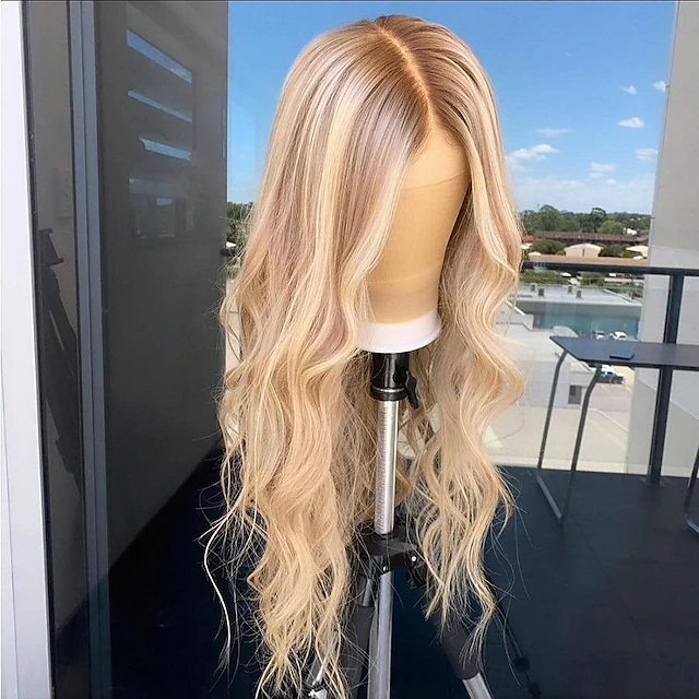 Unprocessed Virgin Hair 13x4 Lace Front Wig 26inch Middle Part Brazilian Hair Natural Wave Blonde Wig 130% 150% 180% Density Balayage Hair For wigs for black women Long Human Hair Lace Wig 9