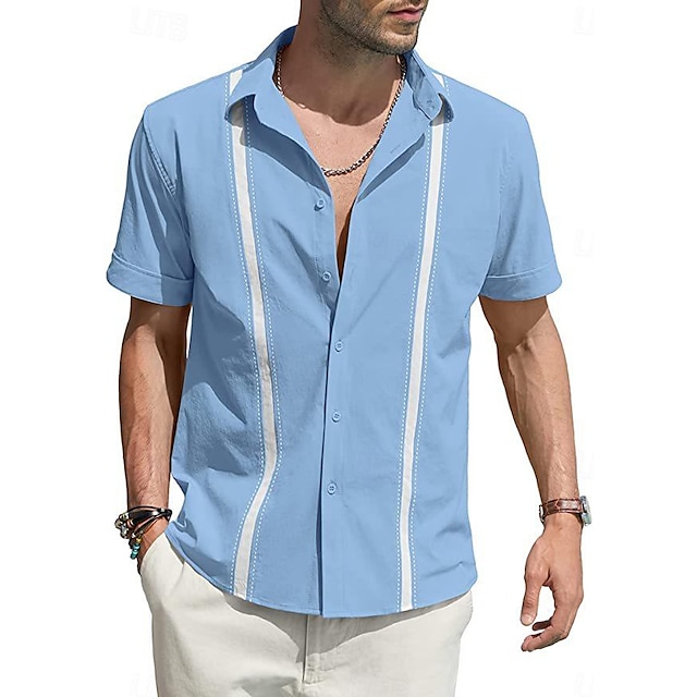  Bărbați Cămașă cămașă de in Cămașă casual Cămașă din bumbac Bloc Culoare Hawaiian Concediu Negru Alb Bleumarin Albastru celest Manșon Lung Rever Primăvara & toamnă Îmbrăcăminte Peteci