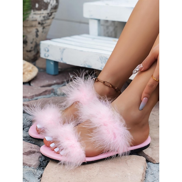  Women's Slippers Comfort Shoes Flat Heel Round Toe Elegant Fashion Casual Walking Rubber Colorful Black Pink